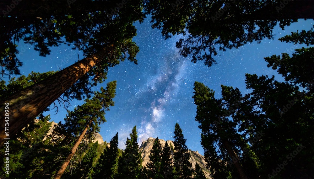Obraz premium Milky Way through forest canopy
