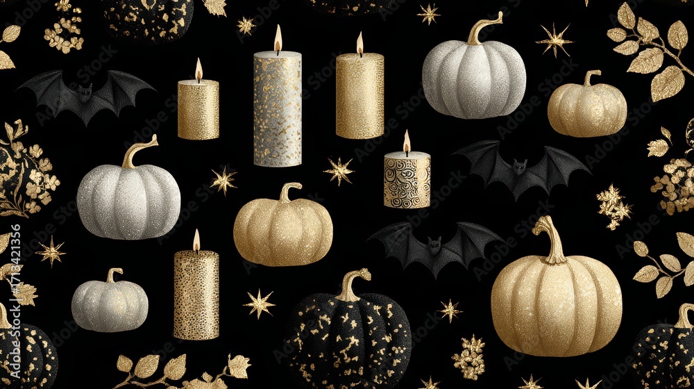 custom made wallpaper toronto digitalElegant Halloween Decor with Candles, Pumpkins, and Bats