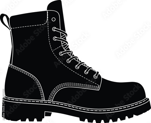 Silhouette of a rugged work boot with laces, thick sole, and durable design for industrial or outdoor use.