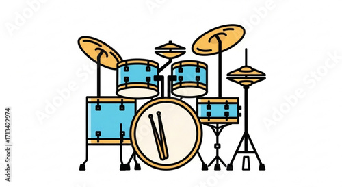 Drum set illustration for music enthusiasts and percussion instrument lovers, a complete drum kit graphic design