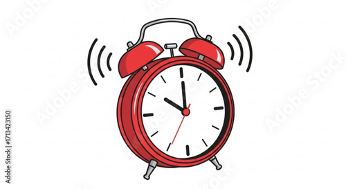 Red alarm clock ringing illustration for wake up time reminder and morning schedule management concept design