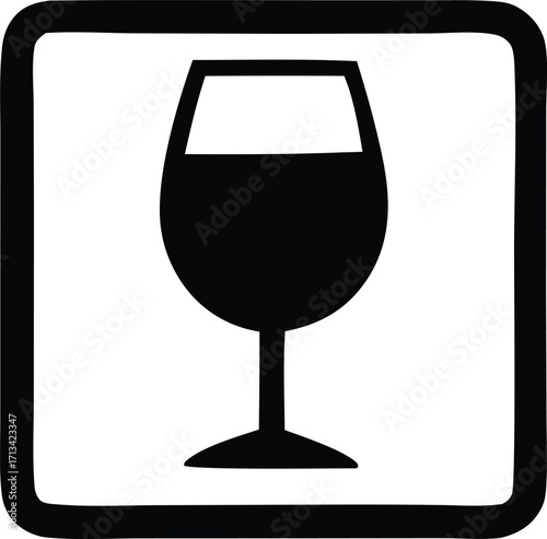 Bold black and white icon of a wine glass filled with liquid for culinary and beverage applications