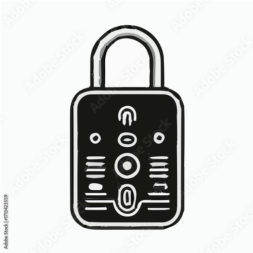 Smart Lock Black and White Vector Illustration