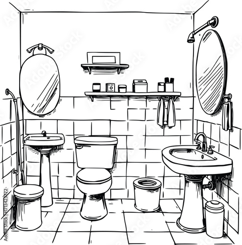 Bathroom Interior with Toilet and Bidet Illustration