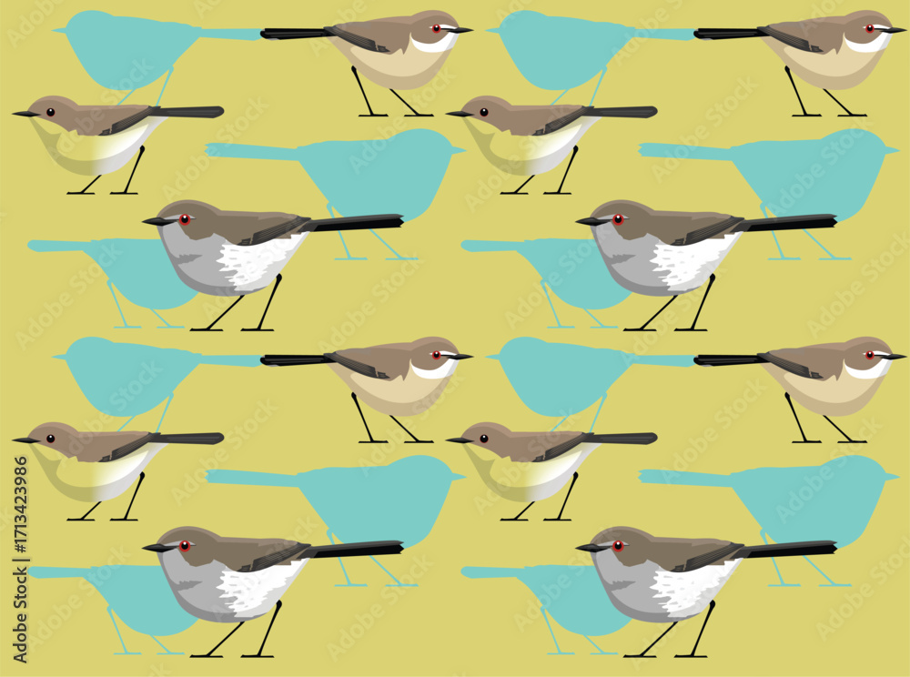 Obraz premium Warbler Gerygone Set Bird Cartoon Character Seamless Wallpaper Background