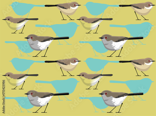 Warbler Gerygone Set Bird Cartoon Character Seamless Wallpaper Background