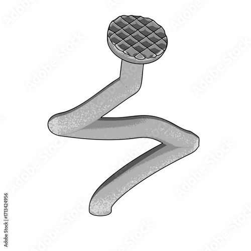 Nail or Hobnail Stainless Steel and Iron Pins on White Background. Construction and Wooden Work Equipment. Vector Illustration.