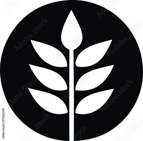 Simple modern stylized wheat stalk icon inside a circle symbolizing agriculture and food production concepts