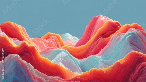 Abstract vibrant landscape.  Colorful, textured mountains against a pastel sky