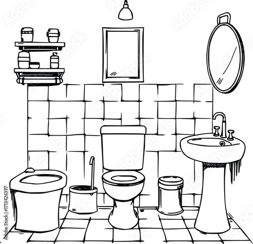 Hand Drawn Bathroom Interior Illustration