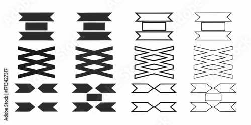 Illustration of four vertical abstract designs with banners zigzag patterns and arrow shapes arranged vertically | editable eps vectors silhouette