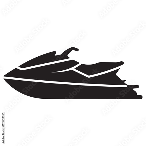 Black and White Jet Ski Silhouette Illustration for Watersports and Summer Activities Recreational Vehicle Icon Graphic Design Element Ready for Use