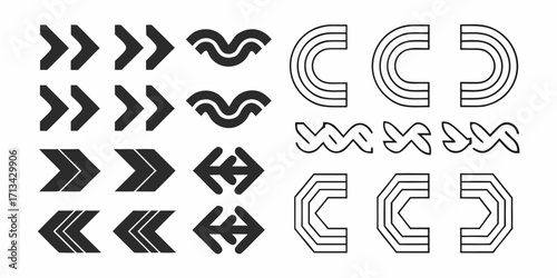 Collection of different arrow shapes and abstract geometric vector design elements on a white background | editable eps vectors silhouette