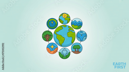 Earth day illustration with environmental elements for sustainable living and eco friendly lifestyle design