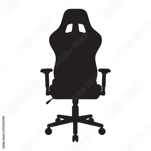 Black Gaming Chair Silhouette on White Background Ideal for Online Game Enthusiasts and Streamers Professional Setup