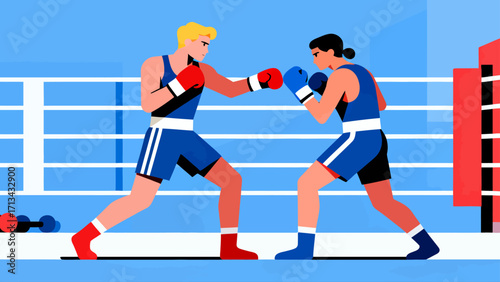 A person is boxing, hand-drawn vector illustration