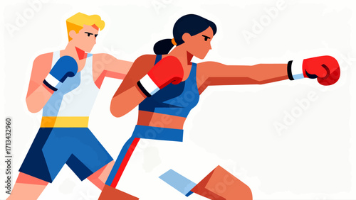 A person is boxing, hand-drawn vector illustration