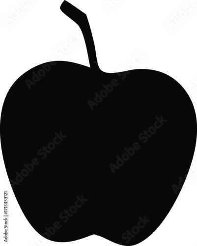 Simple silhouette of a fresh apple with a stem iconic fruit shape for healthy eating and food concepts