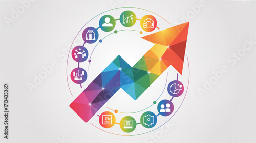 Colorful business growth arrow infographic diagram for marketing and financial success illustration concept