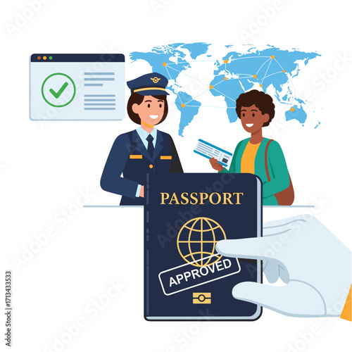 Immigration officer and traveler with approved passport