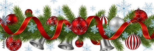 Christmas Holiday Garland with Baubles, Bells, and Snowflakes