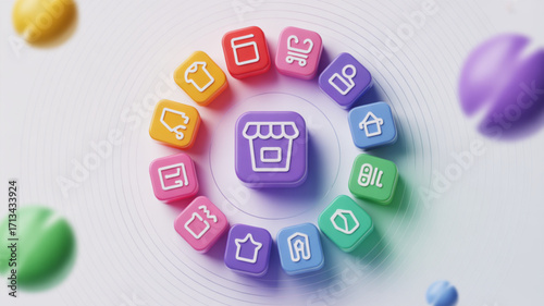 E commerce online shop store icons digital marketing and retail business concept for online shopping app 100