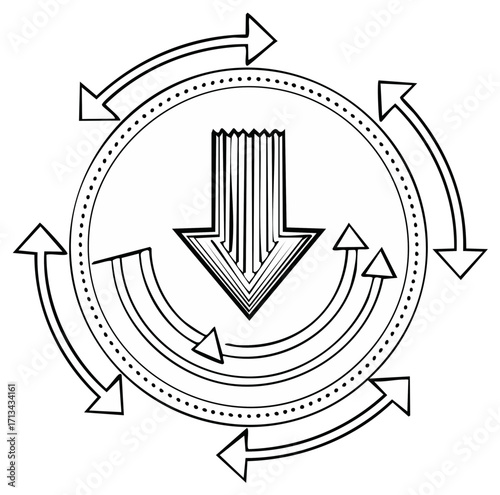 Circular Arrow System Process Diagram Cycle Downward Arrows Rotating Arrows Vector Illustration