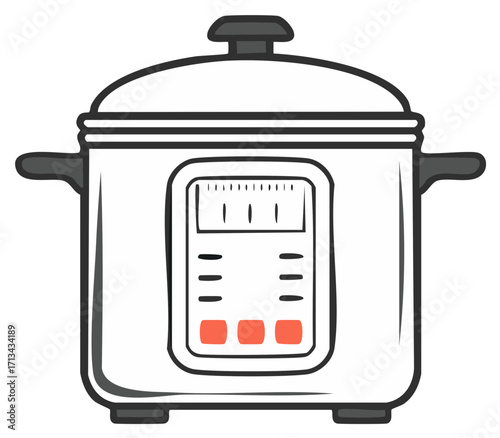 Modern electric multicooker kitchen appliance cartoon illustration with digital display and buttons