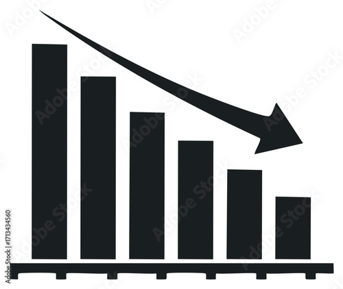 Declining bar graph with a downward arrow suggesting loss and negative trends.