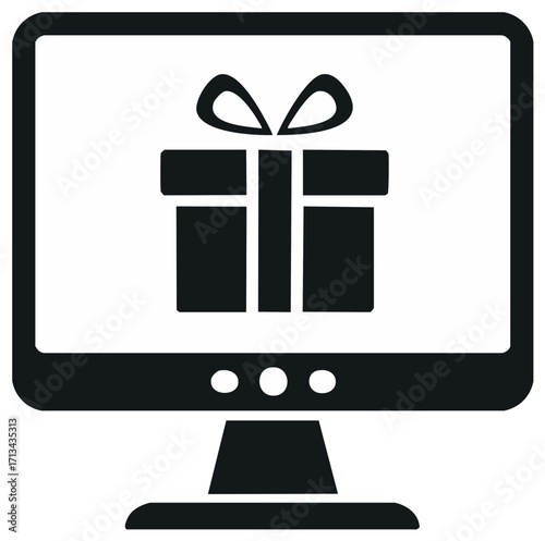 Computer screen displaying a gift box with a bow icon