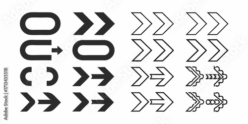Various arrow designs showing different styles and directions in a graphical representation format vector | editable eps vectors silhouette