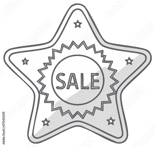 Hand drawn sketch icon of a star shaped sale badge for shopping promotions
