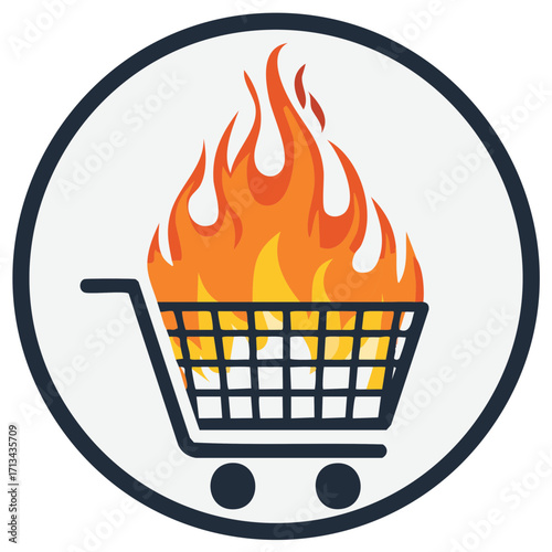 Shopping Cart with Flames Hot Sale and Discount Graphic Element