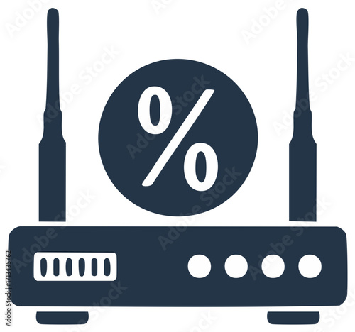 Internet router with percentage sign, online deal, sale, special offer, discount, savings, home Wi-Fi, connection