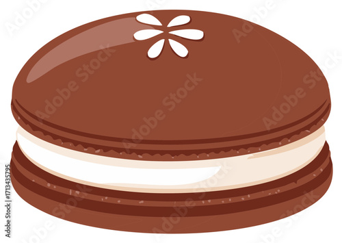 Whimsical Chocolate Sandwich Cookie with Cream Filling and Flower Design