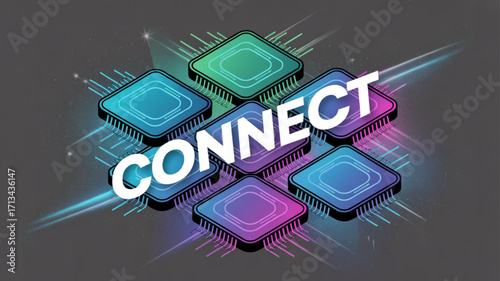 Connect technology network with circuit board and data flow for digital transformation innovation concept