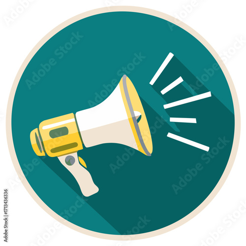 Stylized megaphone announcing important information with sound waves emanating outwards