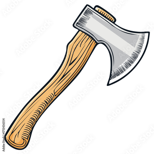 Cartoon Axe with Wooden Handle Hand Drawn Vector Illustration