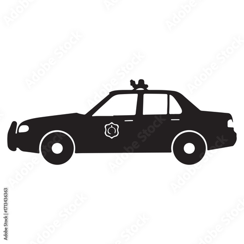 Black silhouette of a police car vector illustration isolated on white background law enforcement and public safety vehicle drawing