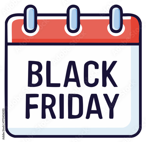 Vector Calendar with Black Friday text, Holiday shopping event, sales event icon