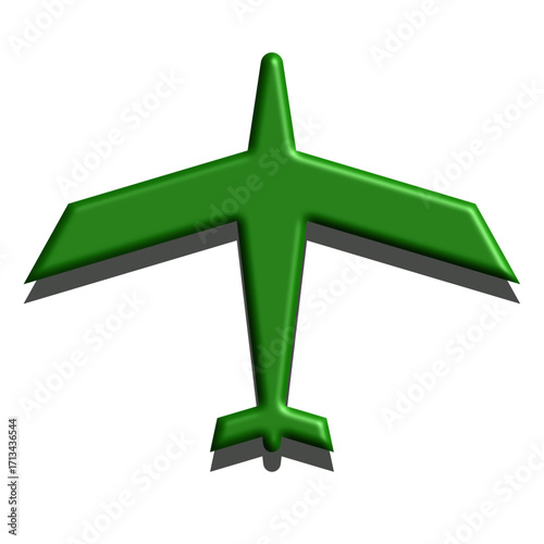 Stylized green airplane icon with a 3D beveled effect.