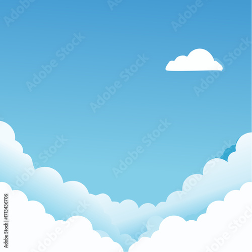 Soft blue gradient sky background with fluffy white clouds, ideal for creative digital designs, web backgrounds, and visual content