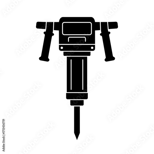 Jackhammer Icon Silhouette Construction Power Tool Isolated on White
