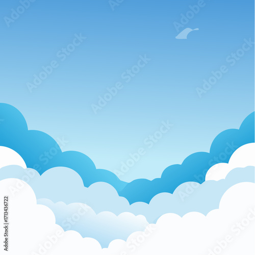 Vast expanse of a clear blue sky with fluffy white clouds, evoking a sense of peace and limitless possibility