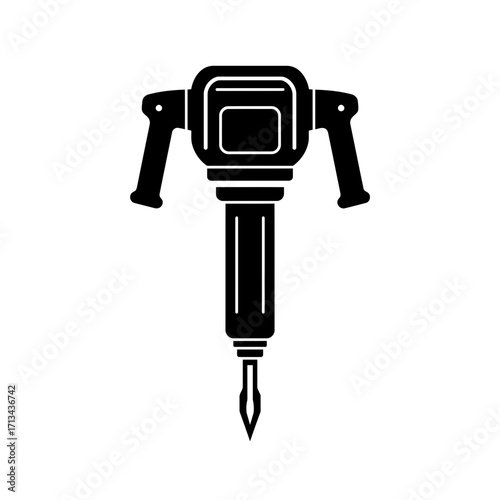 Jackhammer Icon Silhouette Construction Power Tool Isolated on White