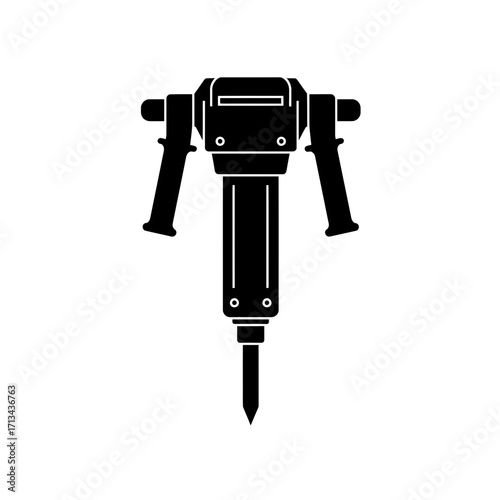 Jackhammer Icon Silhouette Construction Power Tool Isolated on White