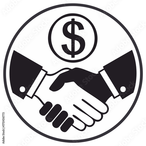 Business Handshake and Dollar Sign Icon Vector Illustration of a Financial Agreement or Deal