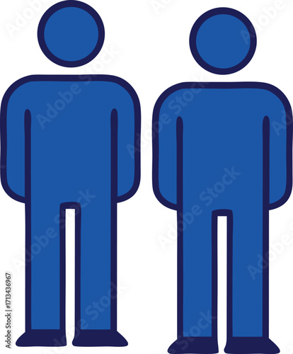 Two blue human figures symbolizing partnership togetherness and equality facing forward minimalist design representing connection