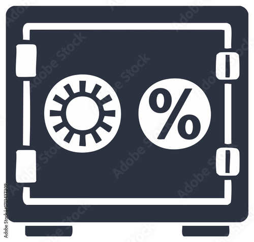 Safe icon with combination dial and percentage symbol representing savings security and safe deposit vaults
