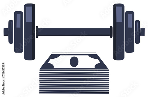 Barbell and a Stack of Money: Financial Strength and Fitness Concept